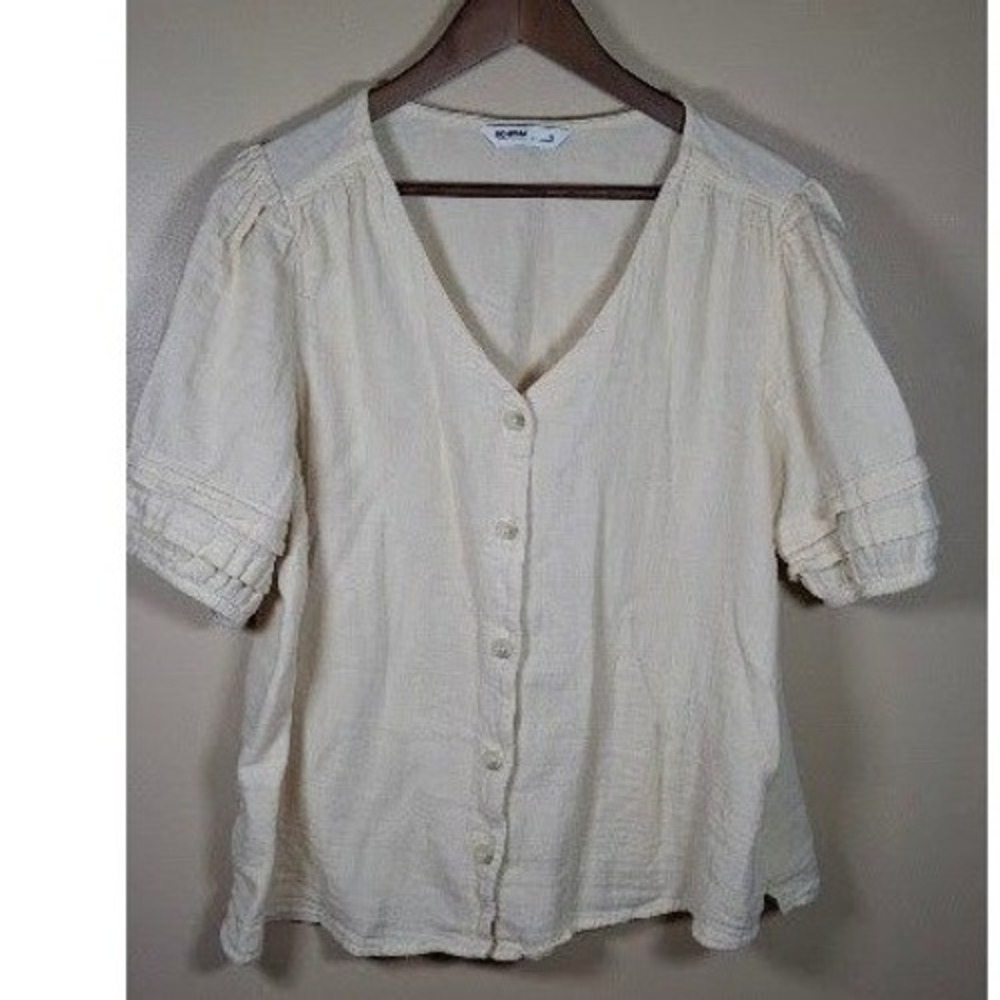 Sonoma Goods For Life Cream Cotton Gauze Button Front Puff Sleeve Blouse XL